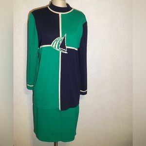 St. John green/blue knitted skirt suit size 8